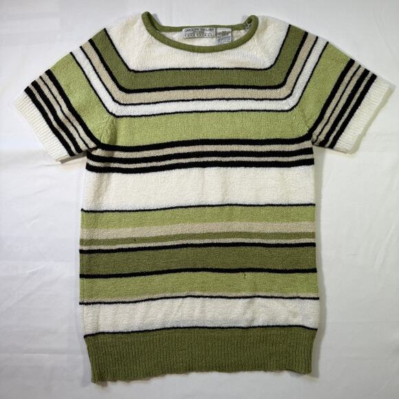 90s Carolyn Taylor Olive Green Striped Knit Top Size Small Retro - Picture 7 of 8